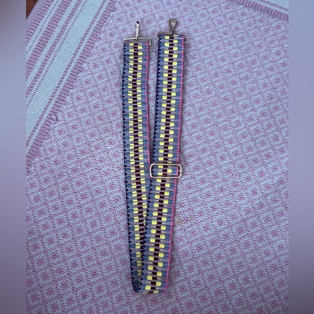 Guitar purse strap. Adjustable. Pink and Yellow